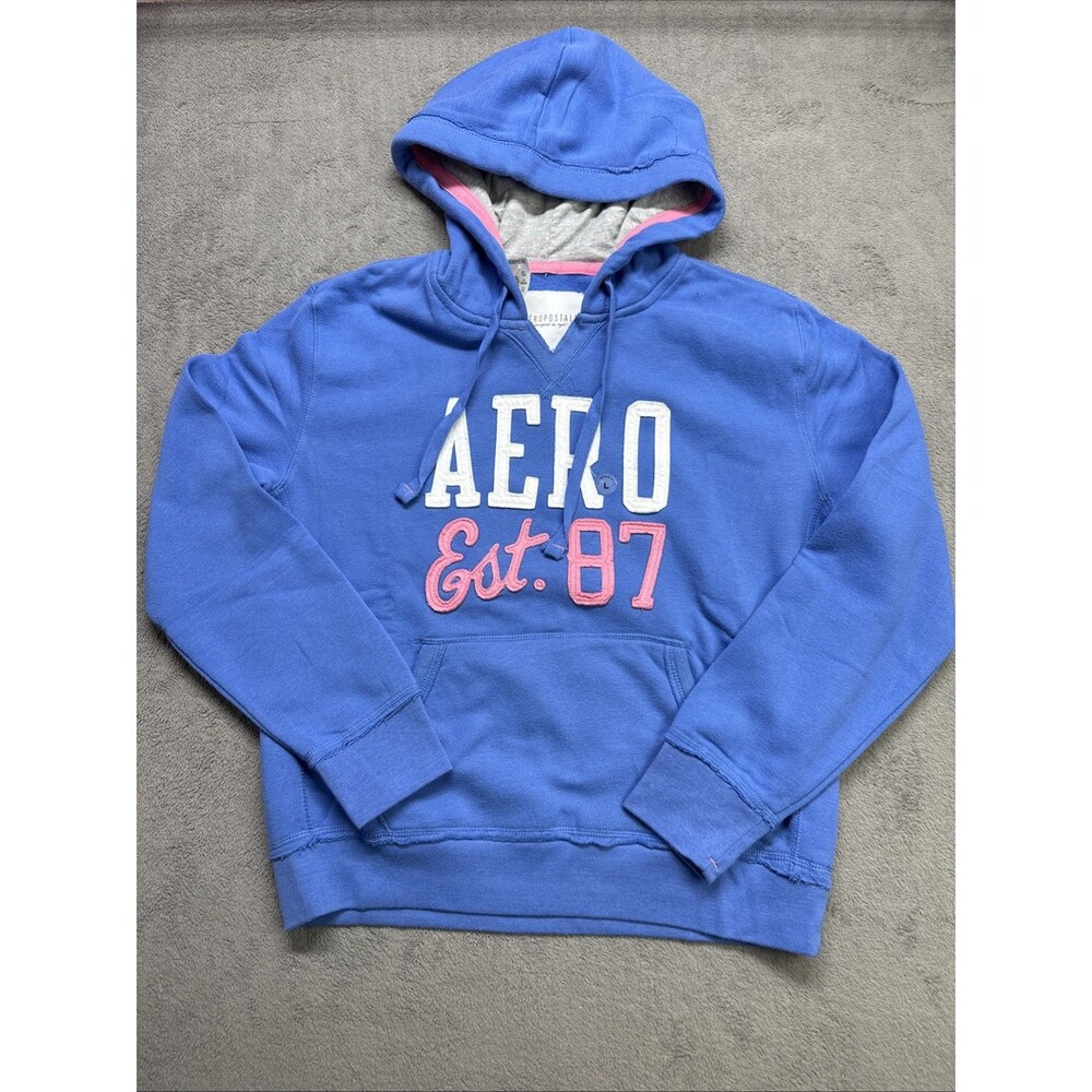 Aeropostale Y2K Juniors Women's Size Large Blue Pullover Logo Hoodie